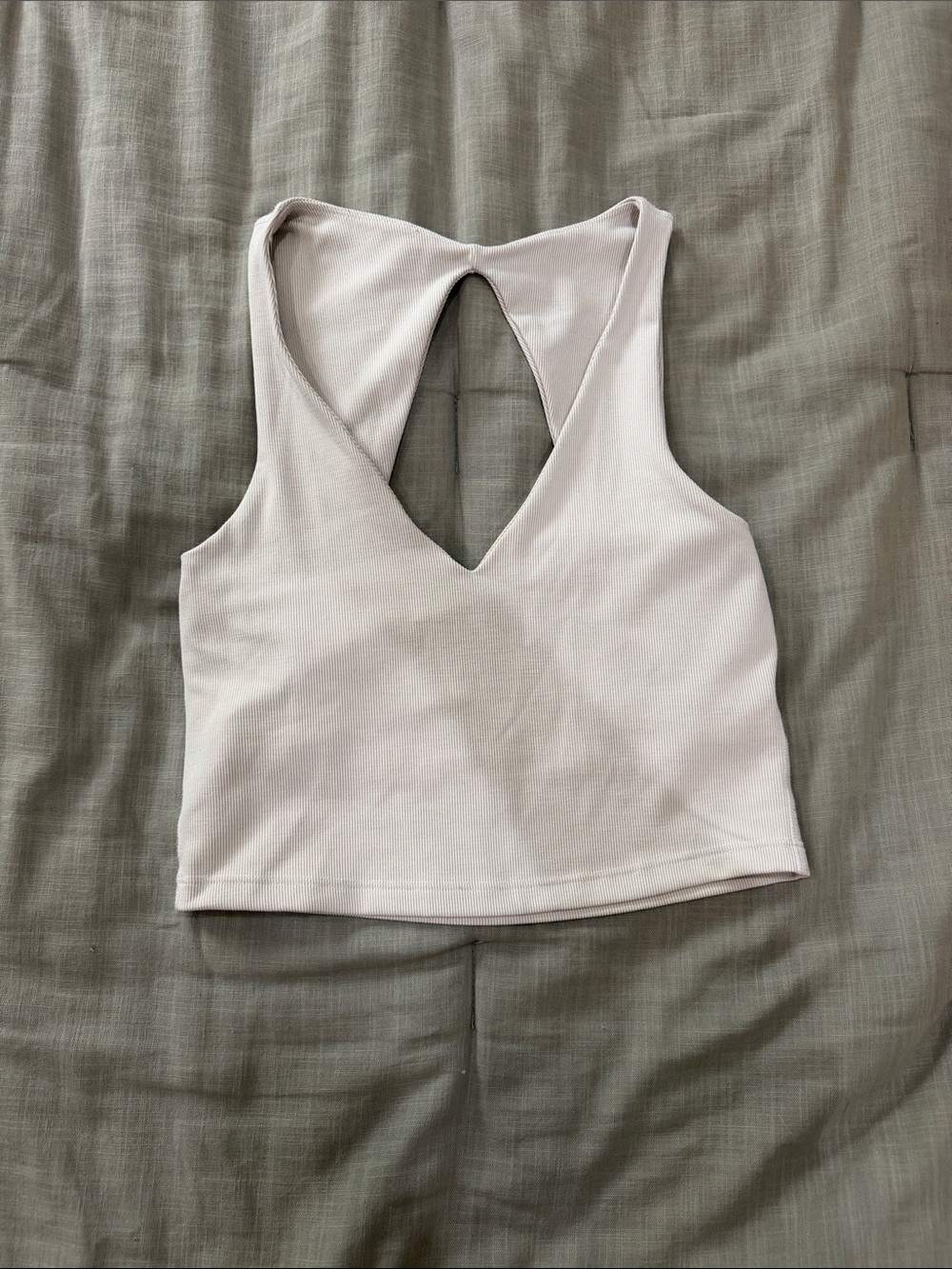 Beyond Yoga Cream Ribbed V-Neck Crop Top